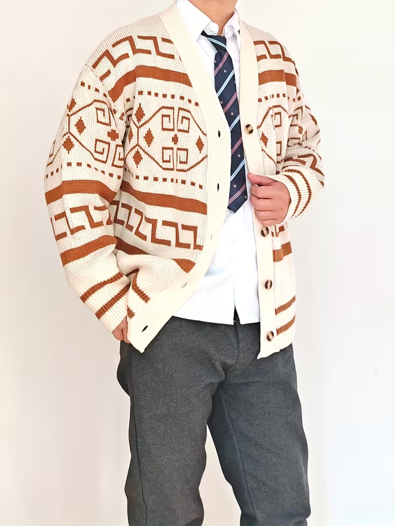 Men’s Geometric V-Neck Cardigan