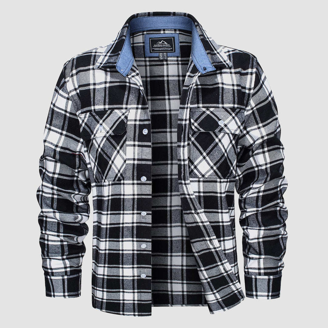Men’s Long Sleeve Button-Down Plaid Shirt with Chest Pockets