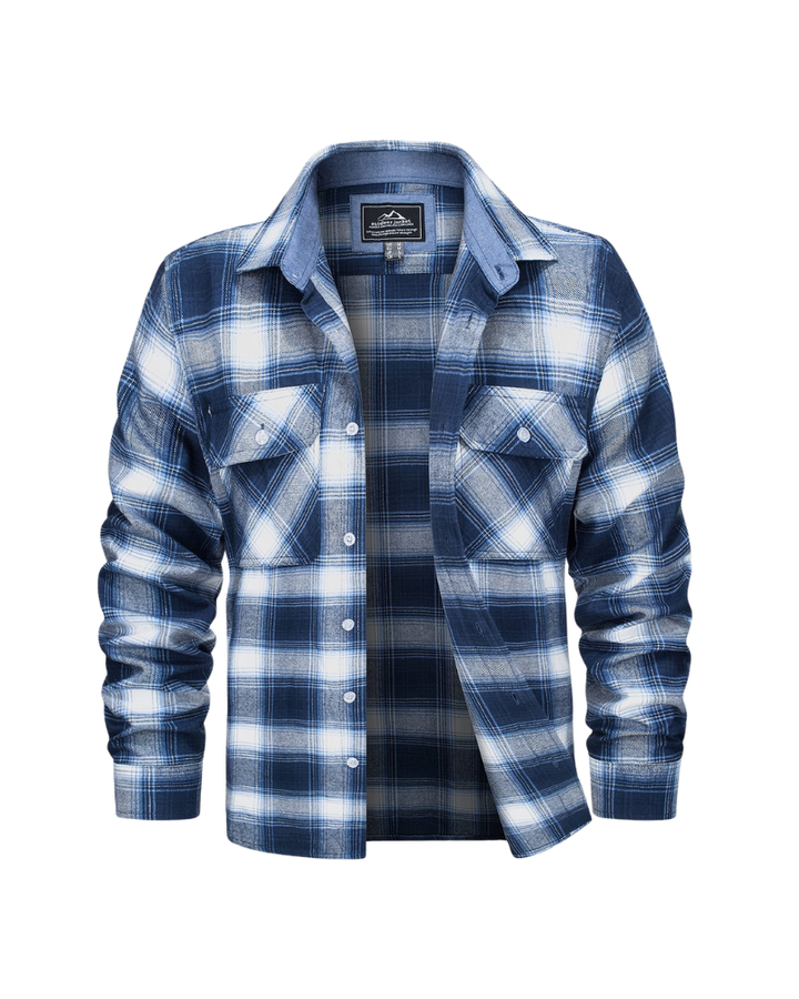 Men’s Long Sleeve Button-Down Plaid Shirt with Chest Pockets