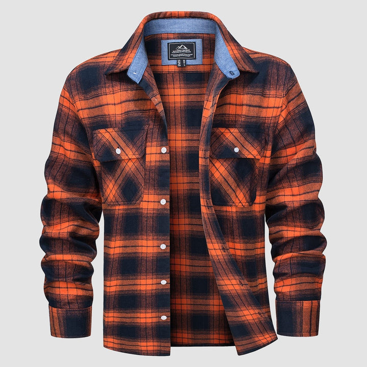 Men’s Long Sleeve Button-Down Plaid Shirt with Chest Pockets
