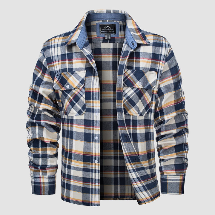 Men’s Long Sleeve Button-Down Plaid Shirt with Chest Pockets